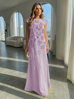 A-Line Crew Neck Sleeveless 3D Flowers Applique Formal Dresses