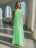 A-Line Crew Neck Sleeveless 3D Flowers Applique Formal Dresses