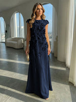 A-Line Crew Neck Sleeveless 3D Flowers Applique Formal Dresses