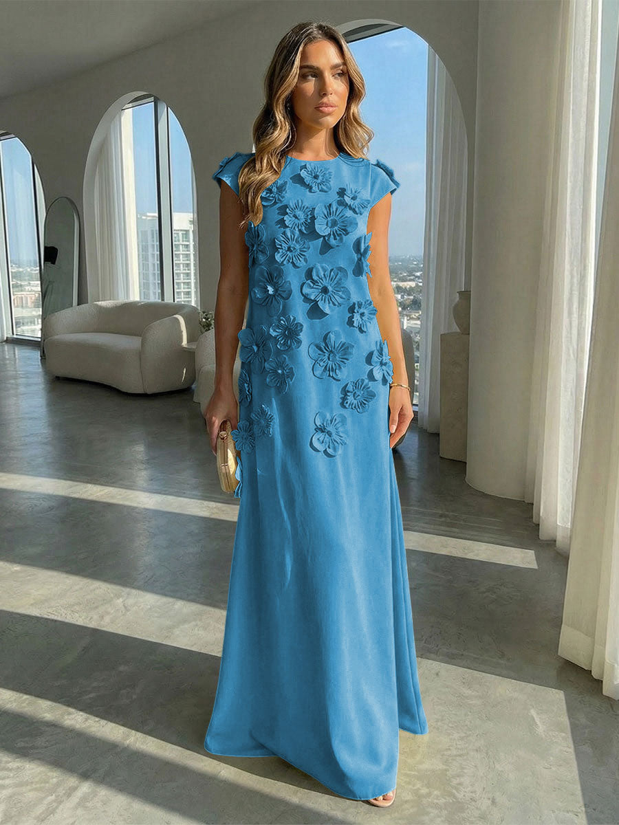 A-Line Crew Neck Sleeveless 3D Flowers Applique Formal Dresses