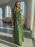 A-Line Crew Neck Sleeveless 3D Flowers Applique Formal Dresses