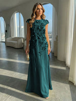 A-Line Crew Neck Sleeveless 3D Flowers Applique Formal Dresses