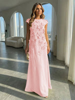 A-Line Crew Neck Sleeveless 3D Flowers Applique Formal Dresses