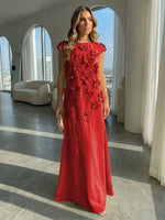 A-Line Crew Neck Sleeveless 3D Flowers Applique Formal Dresses