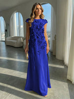 A-Line Crew Neck Sleeveless 3D Flowers Applique Formal Dresses