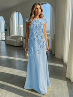 A-Line Crew Neck Sleeveless 3D Flowers Applique Formal Dresses