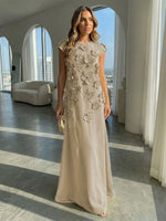 A-Line Crew Neck Sleeveless 3D Flowers Applique Formal Dresses