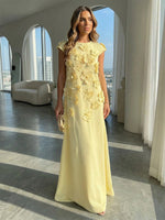 A-Line Crew Neck Sleeveless 3D Flowers Applique Formal Dresses
