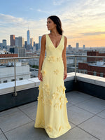 A-Line V-Neck Sleeveless 3D Flowers Backless Formal Dresses