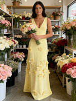 A-Line V-Neck Sleeveless 3D Flowers Backless Formal Dresses