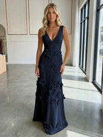 A-Line V-Neck Sleeveless 3D Flowers Backless Formal Dresses