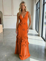 A-Line V-Neck Sleeveless 3D Flowers Backless Formal Dresses