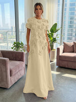 A-Line Crew Neck Half Sleeve 3D Flowers Formal Dresses