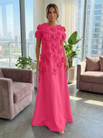 A-Line Crew Neck Half Sleeve 3D Flowers Formal Dresses