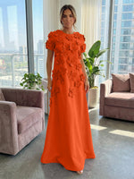 A-Line Crew Neck Half Sleeve 3D Flowers Formal Dresses