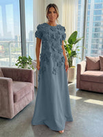 A-Line Crew Neck Half Sleeve 3D Flowers Formal Dresses
