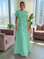 A-Line Crew Neck Half Sleeve 3D Flowers Formal Dresses