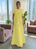A-Line Crew Neck Half Sleeve 3D Flowers Formal Dresses