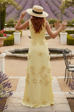 A-Line Crew Neck 3D Flowers Applique Formal Dresses
