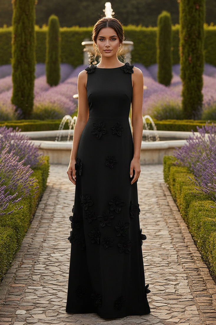 A-Line Crew Neck 3D Flowers Applique Formal Dresses