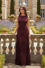 A-Line Crew Neck 3D Flowers Applique Formal Dresses