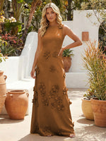 A-Line Crew Neck 3D Flowers Applique Formal Dresses