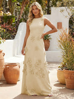 A-Line Crew Neck 3D Flowers Applique Formal Dresses