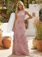 A-Line Crew Neck 3D Flowers Applique Formal Dresses