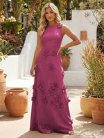 A-Line Crew Neck 3D Flowers Applique Formal Dresses