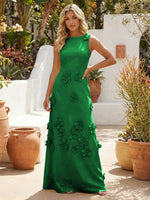 A-Line Crew Neck 3D Flowers Applique Formal Dresses