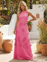 A-Line Crew Neck 3D Flowers Applique Formal Dresses