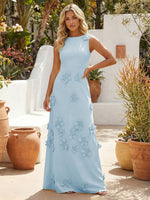 A-Line Crew Neck 3D Flowers Applique Formal Dresses