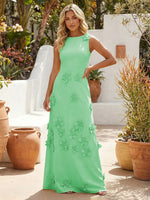 A-Line Crew Neck 3D Flowers Applique Formal Dresses