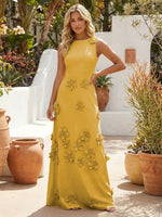 A-Line Crew Neck 3D Flowers Applique Formal Dresses