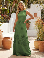 A-Line Crew Neck 3D Flowers Applique Formal Dresses