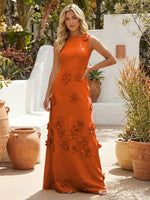 A-Line Crew Neck 3D Flowers Applique Formal Dresses