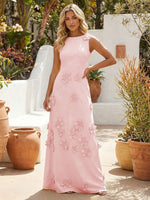 A-Line Crew Neck 3D Flowers Applique Formal Dresses