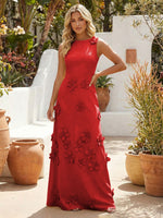 A-Line Crew Neck 3D Flowers Applique Formal Dresses