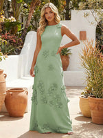 A-Line Crew Neck 3D Flowers Applique Formal Dresses