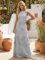 A-Line Crew Neck 3D Flowers Applique Formal Dresses