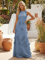 A-Line Crew Neck 3D Flowers Applique Formal Dresses