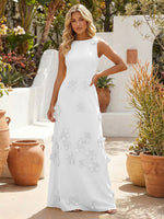 A-Line Crew Neck 3D Flowers Applique Formal Dresses