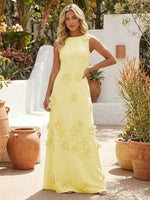 A-Line Crew Neck 3D Flowers Applique Formal Dresses