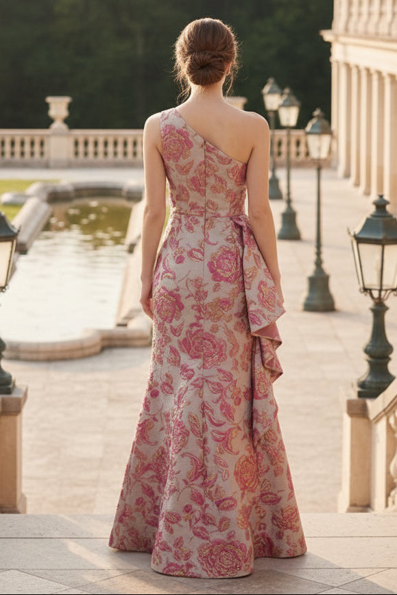 A-Line One Shoulder Evening Dresses with Ruffles