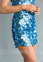 Sequined Bodycon Low Back Spaghetti Strap Mini Homecoming Dress