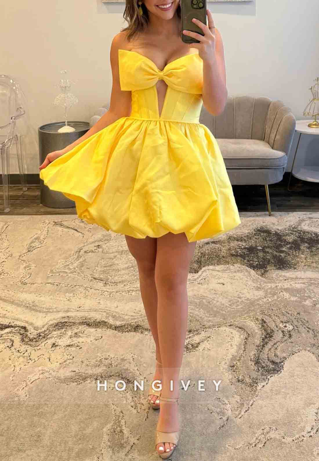 Bowknot Strapless Pleated Sleeveless Tie Back Princess Short Homecoming Dresses