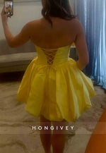 Bowknot Strapless Pleated Sleeveless Tie Back Princess Short Homecoming Dresses