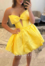 Bowknot Strapless Pleated Sleeveless Tie Back Princess Short Homecoming Dresses