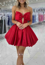 Bowknot Strapless Pleated Sleeveless Tie Back Princess Short Homecoming Dresses
