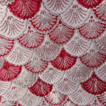 Gold Sequin 3/4 Sleeve Jacquard Scallop Pattern A-Line Evening Gown